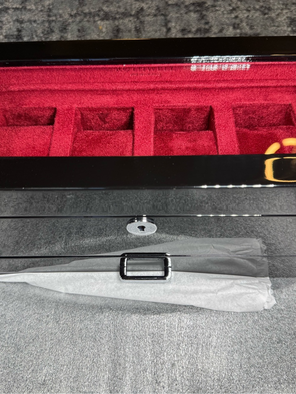 ROTHWELL 4-Slot Piano Black Watch Box with Valet Drawer  (Red Interior) New